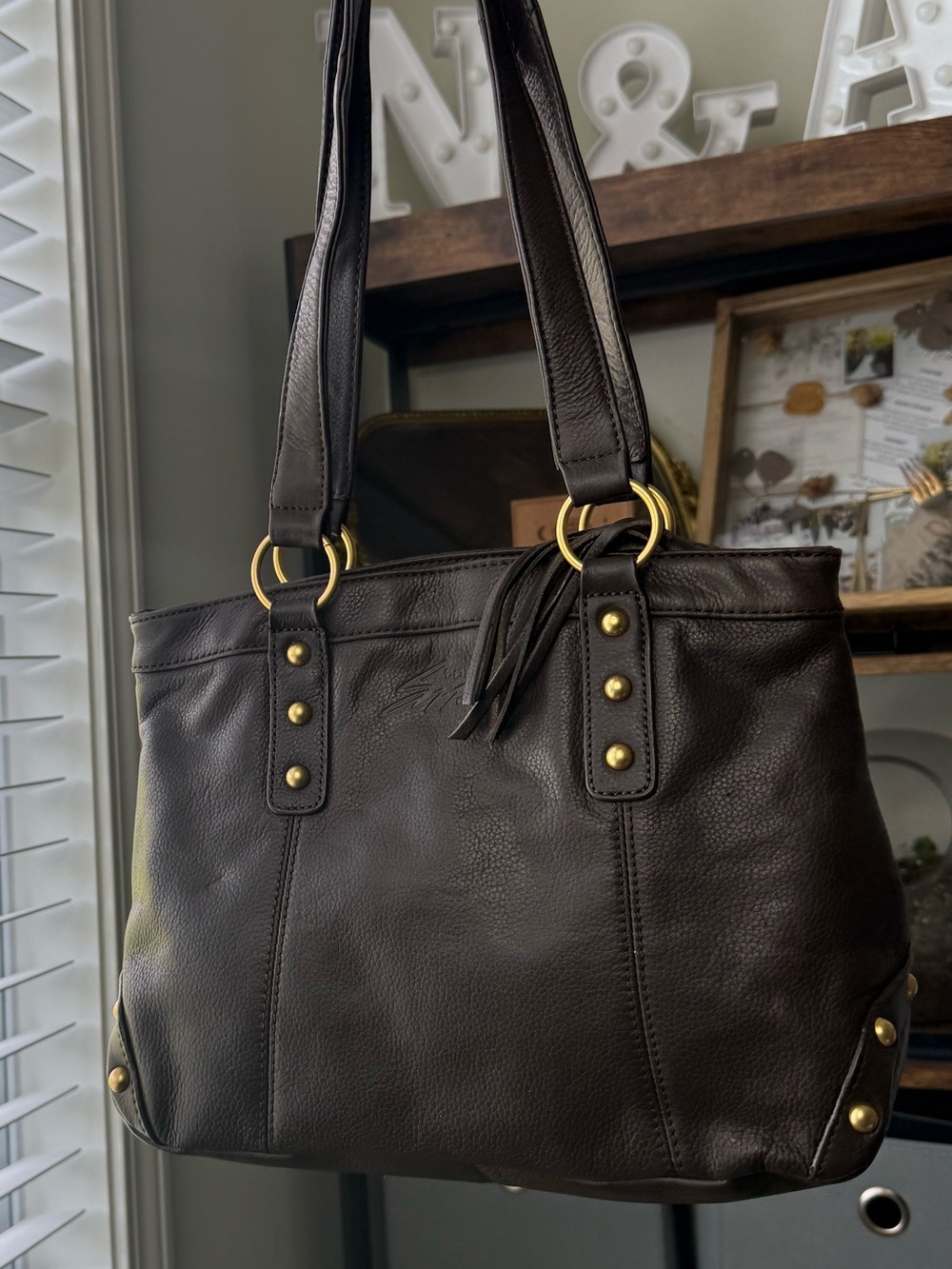 Stone Mountain vintage leather tote y2k studded brown